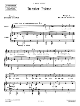 Dernier Poème - POULENC - Partition - Mélodies